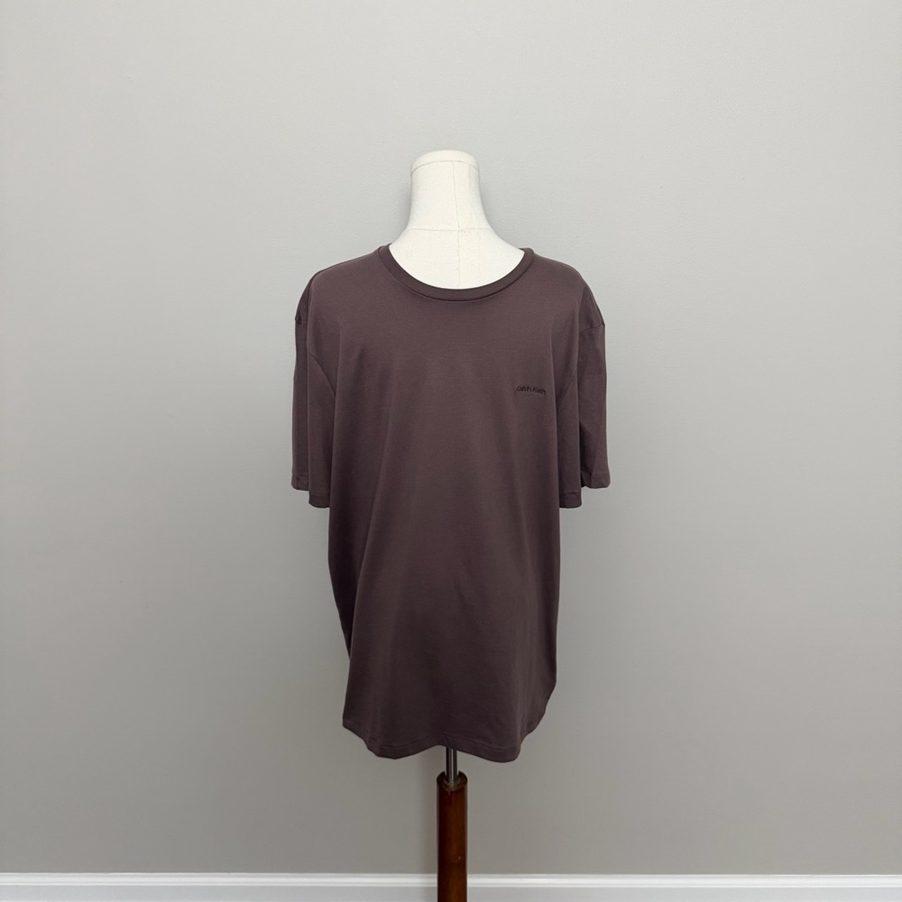 Calvin Klein Shirt Tee Crew Neckline Cotton  Classic Embroidery Logo Brown Taupe